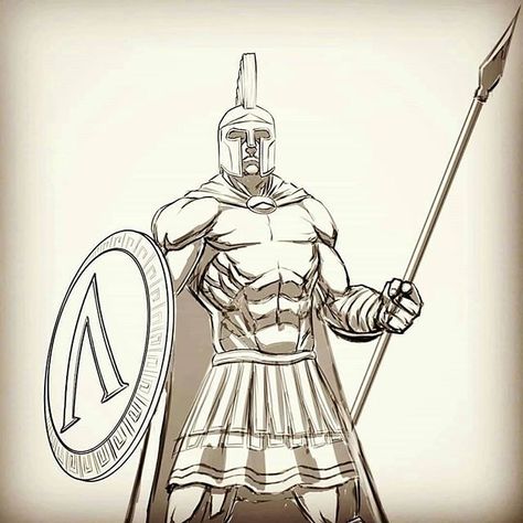 Spartan Warrior Drawing, Gladiator Sketch, Achilles Drawing, Gladiator Drawing, Spartan Drawing, Ares Fanart, Gladiator Art, Roman Drawings, St Michael Tattoo