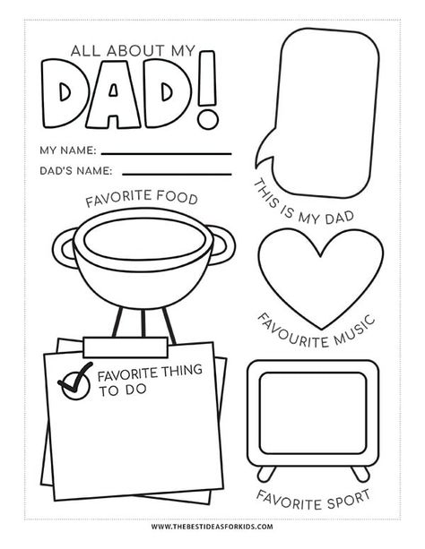 Preschool All About my Dad Printable About My Dad Printable, All About My Dad, Preschool Valentine, Preschool Valentine Crafts, Art Books For Kids, Dad Printable, Toddler Sensory, Preschool Valentines, Daycare Activities