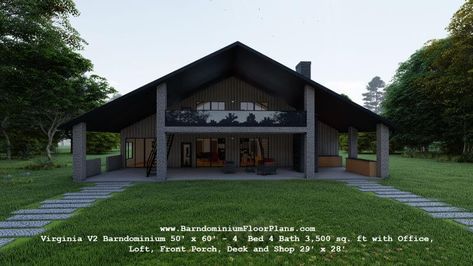 Virginia barndominium floor plan Pole Barn Cabin, Loft Balcony, Build Home Ideas, Barn Dominium, Floor Plan With Dimensions, Barn House Kits, Guest House Plans, Barn Homes Floor Plans, Barndominium Plans