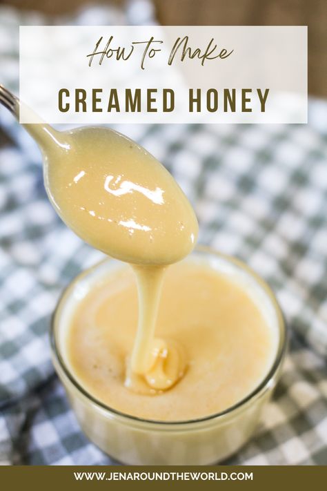 Making creamed honey is a very simple process that uses regular honey which is whipped in a stand mixer or with an electric mixer until it is opaque and beautiful in color. Creating creamed honey does not change the flavor of original honey. It still has that amazing taste. Infused Honey Recipes How To Make, Diy Flavored Honey, Decrystalizing Honey, Diy Whipped Honey, Cinnamon Creamed Honey Recipe, Flavored Honey Recipes, How To Make Whipped Honey, Honey Based Desserts, Creamed Honey Uses