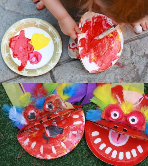 How To: Chinese New Year Dragon Puppet ▽▼▽ My Poppet - kids | craft | vintage | fun New Year Craft Ideas, Gold Streamers, Chinese New Year Craft, News Years Crafts For Kids, New Year Craft, New Year Activities, Lantern Crafts, January Ideas, Chinese New Year Crafts For Kids