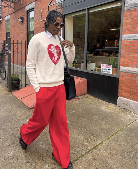 Masc Valentines Outfit, Valentines Day Outfits For Men, Outfit Cowo, Dickies Outfit, Aesthetic Fashion Men, Men Aesthetic Outfits, Red Pants Outfit, Masculine Outfits, Masc Fashion