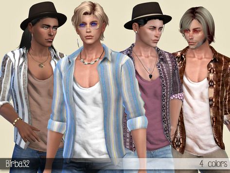 sims 4 cc // custom content male guy clothing // The Sims Resource // #sims4 #sims4cc //  Birba32's Boho open shirt Sims 4 Male Boho Cc, Boho Men, Bohemian Tops, Sims 4 Cc Folder, The Sims 4 Download, Sims 4 Dresses, Sims Four, Sims4 Clothes, Sims Community