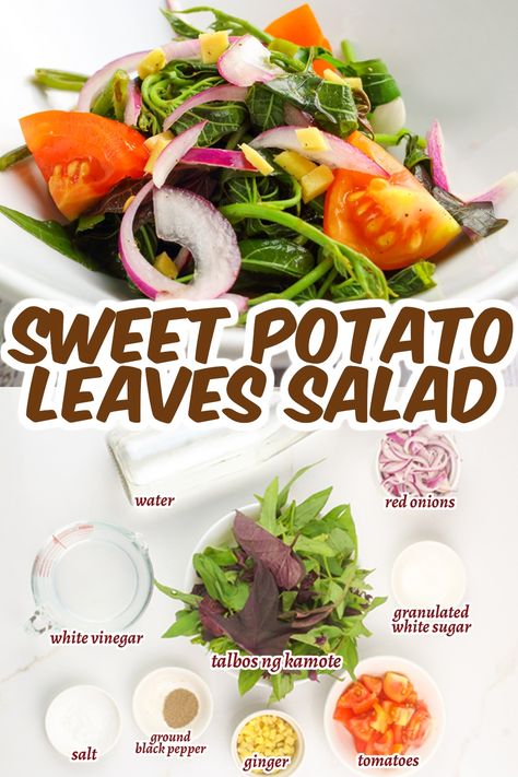 Sweet Potato Leaves Recipe, Salad With Vinaigrette Dressing, Filipino Vegetable Dishes, Salad With Vinaigrette, Sweet Potato Leaves, Sweet Potato Benefits, Nutritious Lunch, Vegetable Stir Fry Recipe, Vegetable Side Dishes Recipes