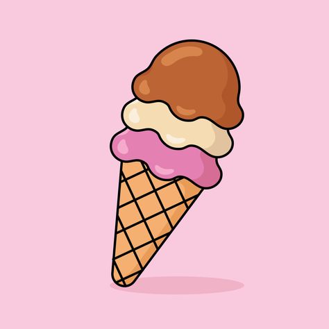 Cone Dessert, Flat Design Icon, Waffle Cones, Ice Cream Birthday, Cartoon Icons, Ice Cream Scoop, Flat Design, Food Art, Icon Design