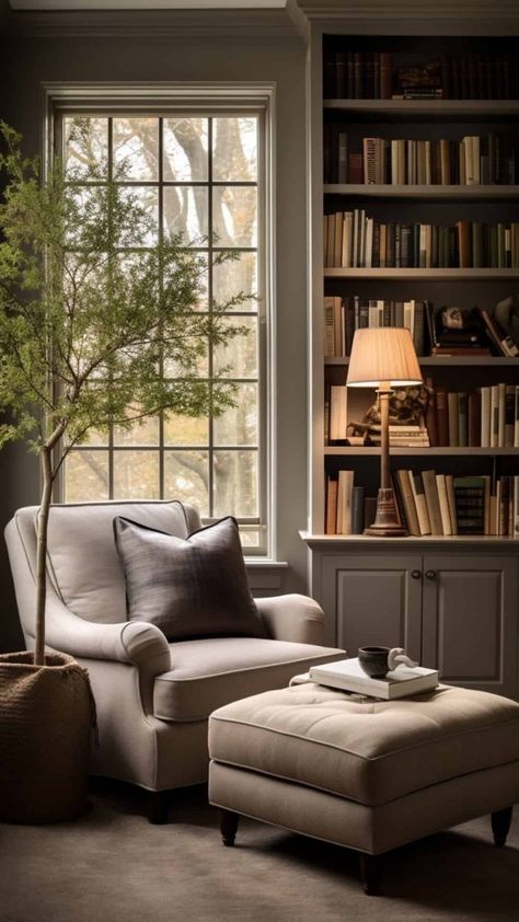 27 Cozy Reading nook Ideas That You Will Love For Your Home Beautiful Dens, Cozy Den Room Ideas, Modern Mediterranean Home, Farmhouse Living Rooms, Reading Nook Ideas, Home Library Rooms, Room Revamp, Condo Living Room, Cozy Reading Corners