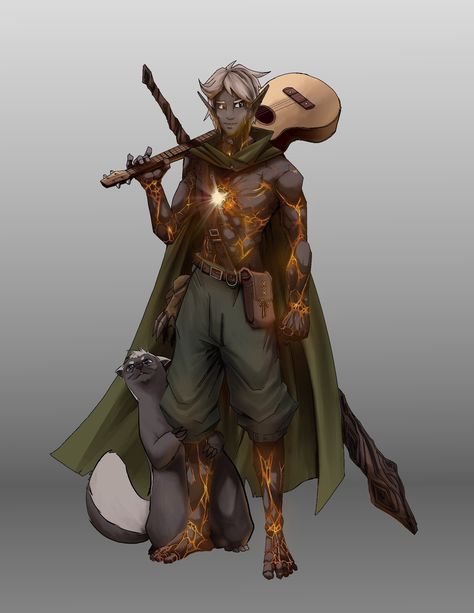 ArtStation - RPG Character - Flaming Genasi Bard 5e Genasi, Rock Genasi, Earth Genasi Character Art, Dnd Earth Genasi Male, Fire Genasi Bard, Earth Genasi Male, Genasi Character Art, Dnd Genasi, Genasi Dnd