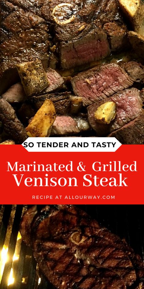 An easy way to make venison steak that is delicious and tender. Venison is a meat that is low in fat and cholesterol and high in vitamins. The meat is amazingly tender and tasty. The perfect marinade for all your wild game meats. The marinade does not overpower the delicate flavor of the meat. Deer Steak Marinade, Venison Steak Marinade, Venison Marinade Recipes, Venison Recipes Crockpot, Marinated Venison, Deer Steak Recipes, Venison Tenderloin Recipes, Venison Marinade, Venison Steak Recipes