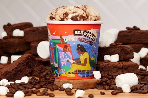 Ben & Jerry's 'Change Is Brewing' Flavor Combines Cold Brew & Activism - Thrillist Laci Jordan, Gelato Flavors, Bar Packaging, Ice Cream Companies, Ice Cream Brands, Smoked Brisket, Canned Peaches, Coffee Ice Cream, Ben And Jerrys