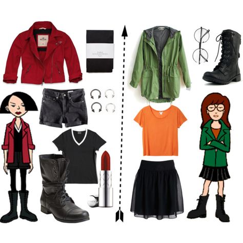 "Daria & Jane" by itneverends96 on Polyvore Daria Outfit, Daria Costume, Daria Cosplay, 90s Halloween Costumes, Outfit Grunge, 90s Costume, 90s Halloween, Cartoon Costumes, Mode Grunge