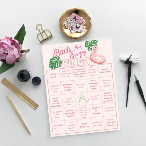 Bachelorette Party Game, Bingo Card, Tropical, Bach Party Game Bachelorette Party Dares, Florida Bachelorette Party, Bachelorette Bingo, Pool Bars, Florida Bachelorette, Party Dares, Bingo Calls, Beach Bach, Social Clothes