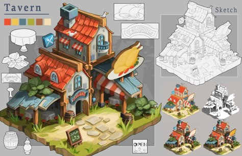 Isometric Reference, 3d Scene, Casual Art, Building Concept, Isometric Art, Game Environment, Environment Art, Seaside Town, Game Concept Art