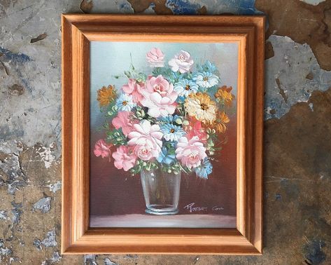 Vintage 8x10 Floral Oil Painting by Listed Artist Robert Cox, Framed Original Art of Bouquet Pink Roses Robert Cox Oil Painting, Still Life Paintings, 90 Day Plan, Ranch Decor, Floral Still Life, July 14th, Life Paintings, Floral Oil Paintings, Floral Oil