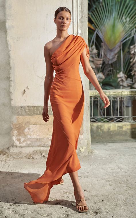 Women's Andres Otalora Resort 2025 Collection | Moda Operandi Resort 2025 Fashion Trends, 2024 Resort Wear, Orange One Shoulder Dress, Ideas Casamiento, Burn Orange, Fashion 2025, Moana 2, Resort 2025, Monochromatic Fashion