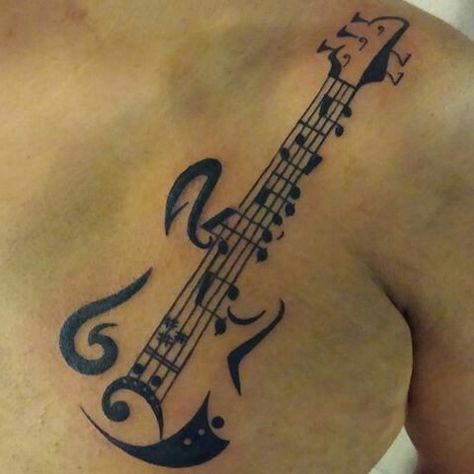 Guitar lyrics Music Note Guitar Tattoo, Aiden Tattoo, Bass Guitar Tattoo, Music Tattoo Ideas Unique, Tattoo Guitar, Guitar Tattoos, Musician Tattoo, Guitar Tattoo Design, Music Tattoo Sleeves