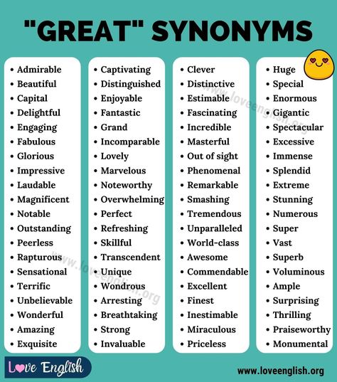 Great Synonyms, Smart Synonyms, Another Word For Great, Amazing Synonyms, Other Words For Great, Synonyms For Great, Better Vocabulary, Words To Use Instead, College Writing