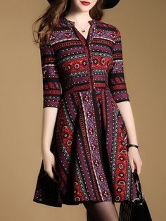 Multicolor V Neck Tribal Print Dress Model Dress Batik, Batik Dress Modern, Dress Batik, Ikat Dress, Long Kurti Designs, Batik Fashion, Shop Boutique, Stylish Party Dresses, Batik Dress