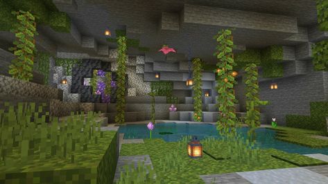 Another area of my lush cave <3 Minecraft Seed, Aesthetic Gif, Amethyst Crystal, Lush, Minecraft, Crystals, Building