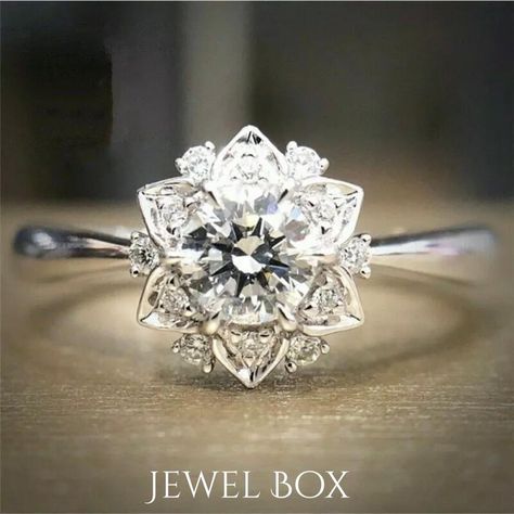 Flower Engagement, Flower Engagement Ring, Bridal Wedding Rings, Cluster Engagement Ring, Zircon Jewelry, Elegant Ring, 14k White Gold Ring, Color Ring, Halo Engagement Ring