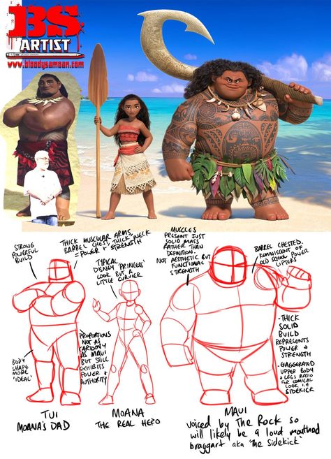 Image credit: Michel Mulipola, Samoan artist. Moana Character Design, Body Drawing Tutorial, Character Model Sheet, Poses References, Character Design Animation, Character Sheet, Cartoon Character Design, Character Modeling, Character Design References