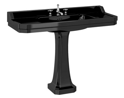 Burlington Jet Edwardian 120cm Basin with classic pedestal - B19 3TH JET Black Pedestal Sink, Black Shower Tray, Traditional Modern Bathroom, Designer Bathrooms, Sink Vanity Unit, Corner Shower Enclosures, Jet Stone, Modern Bathroom Cabinets, Frameless Shower Enclosures