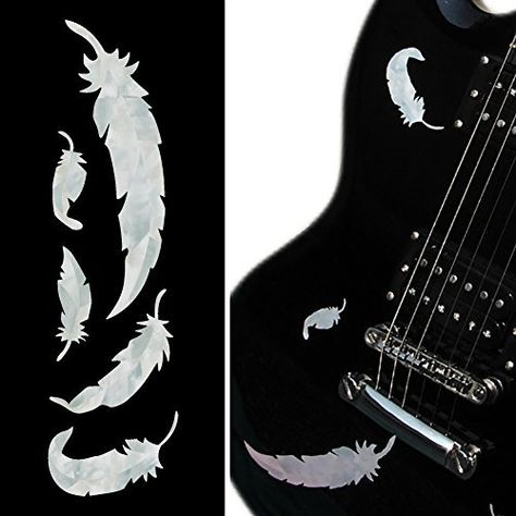 Guitar Inlay, Guitar Gear, Guitar Tips, Guitars For Sale, Sticker Decals, Guitar Parts, Wood Inlay, Guitar Design, White Feathers