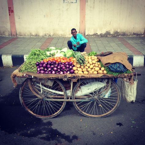 A man selling vegetables - Relaxing early morning before he pushes he cart to a near by locality Vegetable Cart, Early Morning, A Man, Art Gallery, India, Art