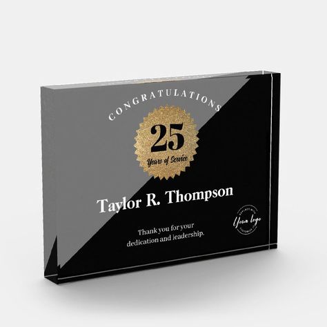 Employee 25 years of service Gold Seal custom logo Acrylic Award - employee recognition plaques Recognition Plaques, Client Appreciation Gifts, Corporate Dinner, Award Template, Acrylic Awards, Recognition Awards, Client Appreciation, Employee Recognition, Grey Design