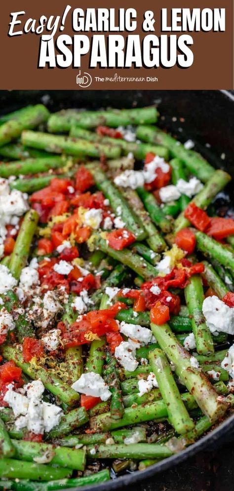 Asparagus And Peppers Recipes, Aspagarus Recipe, Mediterranean Diet Recipes Asparagus, Mediterranean Asparagus Recipe, Mediterranean Diet Side Dish Recipes, Fish Dinner Ideas Sides, Mediterranean Sides Dishes, Mediterranean Side Dish Recipes, Mediterranean Asparagus