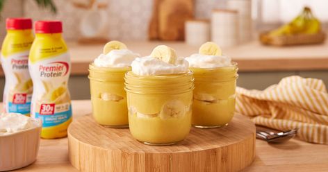 Protein Pudding Recipe, Banana Shake Recipe, Protein Puddings, Protein Eggs, Banana Protein Shake, Protein Options, Premier Protein Shakes, Banana Cream Pudding, Protein Shakes Recipes