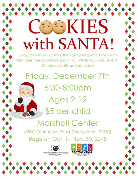 Cookies with Santa Cookies With Santa Fundraiser, School Breakfast With Santa Ideas, Santa Meet And Greet Ideas, Cookies With Santa Event Ideas, Santa Event Ideas, Breakfast With Santa Ideas Events, Breakfast With Santa Ideas, Cookies With Santa Event, Fundraising Dinner Ideas