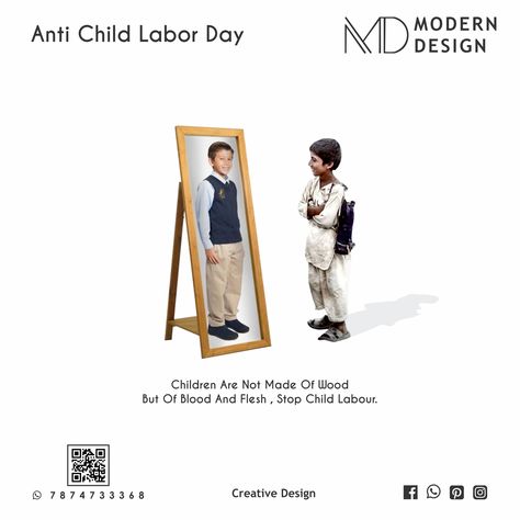 Child Labour Day Creative Ads, Labour Day Creative, Anti Child Labour Day, Creative Design Social Media, Social Posters, Healthcare Ads, Children's Day Poster, Child Labour, Social Media Post Design