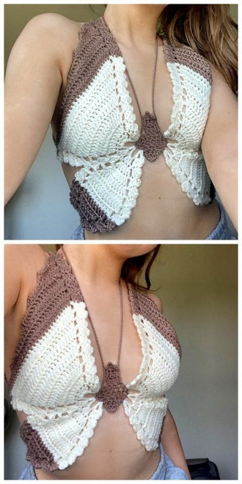 Top Mariposa, Butterfly Crochet Top, Butterfly Tops, Cotton Yarn Crochet, Butterfly Crochet, Crochet Top Outfit, Crop Top Pattern, Plus Size Patterns, Tank Top Pattern