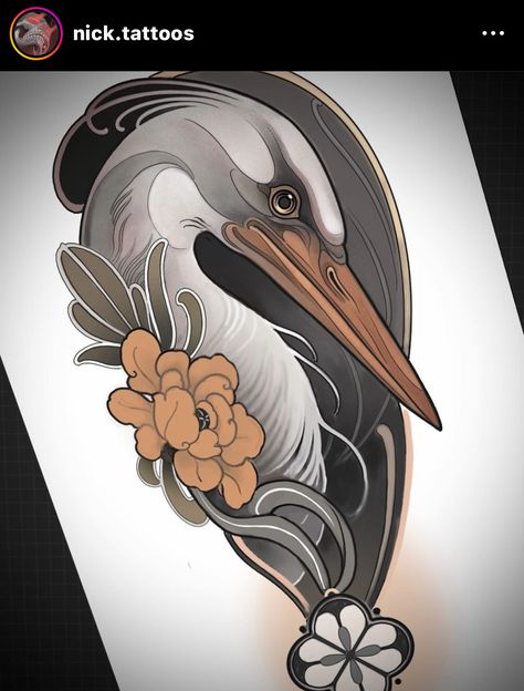 Neo Trad Flash Sheet, Horse Tattoo Sleeve, Neo Traditional Art, Heron Tattoo, Tattoo Art Design, Red Bird Tattoos, Crane Tattoo, Neo Tattoo, Nouveau Tattoo