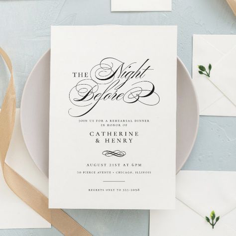 Elegant The Night Before Wedding Rehearsal Dinner Invitation White Rehearsal Dinner, The Night Before Wedding, Night Before Wedding, Wedding Rehearsal Dinner Invitations, Fiesta Wedding, Invitation Elegant, Rehearsal Dinner Invitation, Wedding Party Invites, Dinner Invitation