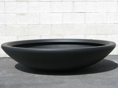 60"Dia x 14"H Nexus Low Bowl Round Fiberglass Planter. Black Color, Smooth Finish. Costa Mesa, CA Balcony Trellis, Large Bowl Planters, Modular Planter, Architectural Planters, Shallow Planters, Extra Large Planters, Planter Liners, Commercial Planters, Garden Boxes Raised