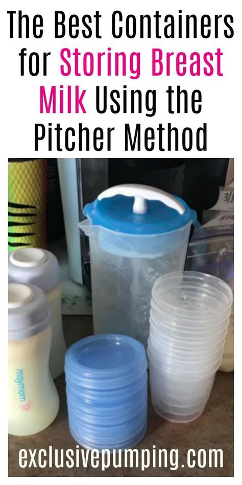 If you're exclusively pumping, breast milk bottles can take up a ton of space in your refrigerator. Another option is the pitcher method for storing breastmilk. Click for the 4 best containers for storing breastmilk in a pitcher. Pin for later! #breastmilk #storage Pitcher Method, Exclusively Pumping Schedule, Pumping Milk, Exclusive Pumping, Storing Breastmilk, Nursing Information, Pumping Schedule, Pumping Breastmilk, Milk Storage Bags