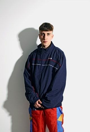 FILA+Y2K+00s+lightweight+windbreaker+blue+shell+jacket+men Y2k Old School, Windbreaker Tracksuit, Fila Jacket, Fila Vintage, 80s Denim, Vintage Festival, Men Jackets, Blue Shell, Tracksuit Tops