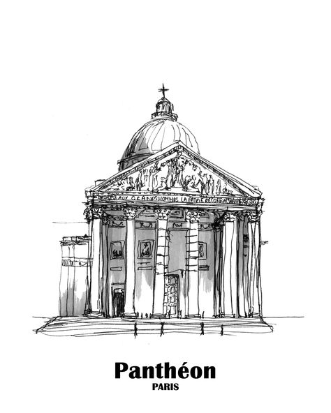 Pantheon Drawing, Drawing Wall Decor, Pantheon Paris, Architecture Black And White, Paris Drawing, Paris Black And White, Paris Architecture, Car Concept, Sketching Ideas