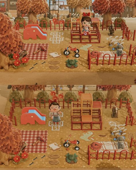 Cozy fall vibes at the cutest little playground 🍂🍁🍃 Playtime has never looked more fun! #AutumnAesthetic #PlaygroundAdventures #CozyVibes #acnh #crossingcreations #nookspiration #animalcrossing #animalcrossingnewhorizons #acnhfall #acnhfarm #acnhfandom #acnhaesthetic #acnhtown #acnhkidcore Acnh Fall Nooks Cranny, Acnh Nooks Cranny And Able Sisters Ideas, Animal Crossing Playground, Acnh Playground Idea, Acnh Playground, Fall Animal Crossing, Nooks Cranny, Acnh Autumn, Flowers Guide