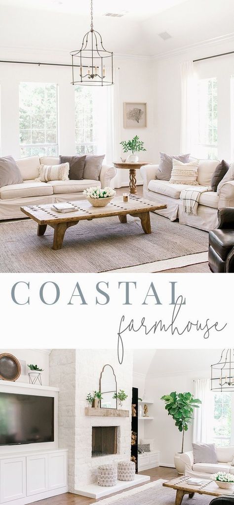 Today we are sharing my mom’s latest remodel that we call the #TouchGoldProject. Her living room is what we like to call coastal farmhouse. Coastal Farmhouse Living Room, Farm House Livingroom, Coastal Farmhouse Decor, Minimalist Living Room Decor, Farmhouse Style Living Room, Living Room Reveal, Coastal Living Rooms, Style Living Room, Living Modern