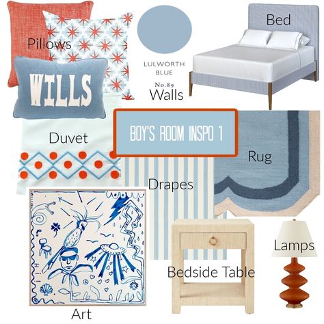 Grandmillenial Boys Bedroom, Preppy Boys Room, Big Boy Rooms, Coral Color Decor, Red Boys Bedroom, Blue Twin Beds, Toddler Bedroom Playroom, Twin Beds For Boys, 2024 Bathroom