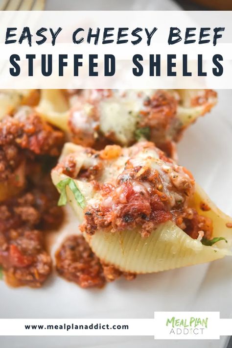 Ground Beef Stuffed Shells, Beef Stuffed Shells, Jumbo Shell Recipes, Stuffed Shells With Meat, Spaghetti And Meat Sauce, Shell Pasta Recipes, Beef Pasta Recipes, Shells Recipe, Favorite Pasta Recipes