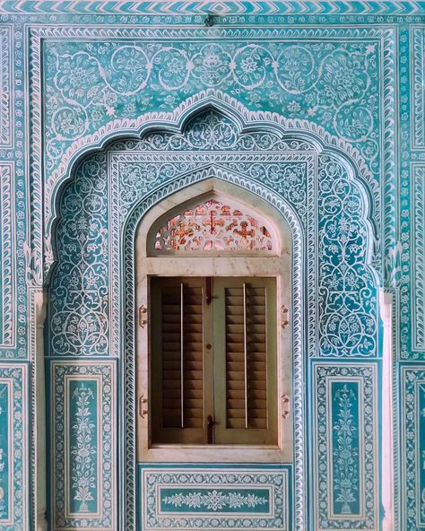 Samode Palace, Accidentally Wes Anderson, Gothic Windows, Ancient Indian Architecture, Corinthian Column, Colorful Murals, Islamic Patterns, Wooden Shutters, Indian Architecture