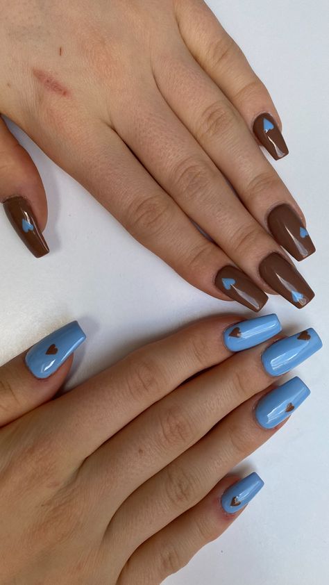 Blue And Brown Nails Designs, Brown And Blue Nails, Nail Ideas Winter, March Nails Ideas, March Nail, Nail 2022, March Nails, Brown Nail, Autumn Nail