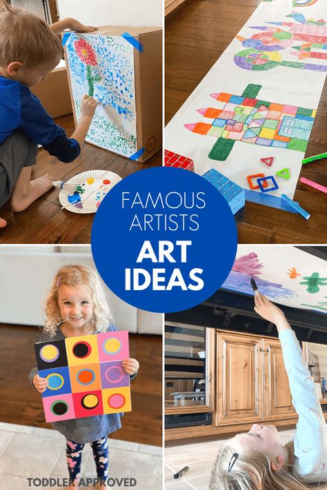 Famous Artists Activities for Kids - Toddler Approved Preschool Artist Theme, Famous Artists For Kids, Simple Art Activity, Famous Artists Paintings, Toddler Painting, Artist Project, Art And Crafts, Homeschool Art, Art Theme