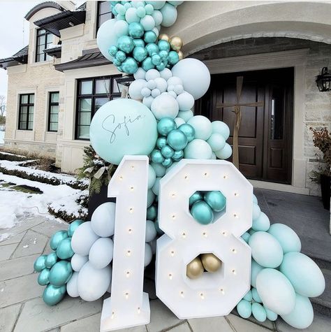 Tiffany Blue Birthday Party, Tiffany Blue Party, Tiffany Birthday Party, Tiffany Birthday, Balloon House, Blue Birthday Parties, Bridal Shower Balloons, Balloon Arrangements, Birthday Balloon Decorations