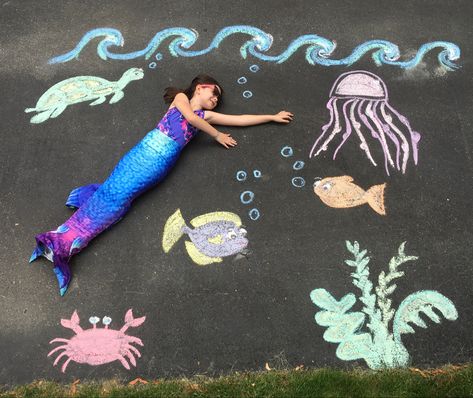 Under The Sea Chalk Art, Mermaid Chalk Art, Underwater Chalk Art, Mermaid Chalkboard Art Birthday, Mermaid Sidewalk Chalk Art, Mermaid Birthday Chalkboard Sign, Chalk Design, Mermaid In Aquarium Art, Sidewalk Chalk Art