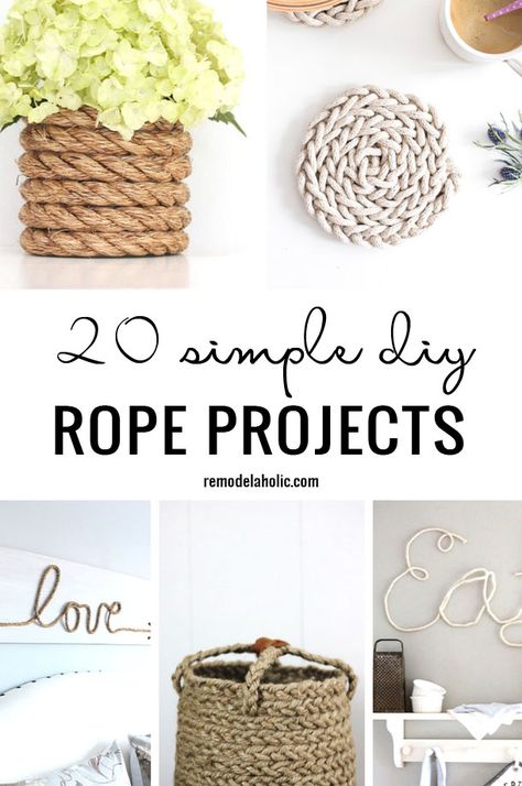 20 Simple DIY Rope Projects Remodelaholic Diy Rope Design, Reclaimed Wood Diy, Diy Decoration Ideas, Twine Crafts, Diy Rope Basket, Rope Projects, Rope Decor, Rope Diy, Jute Crafts