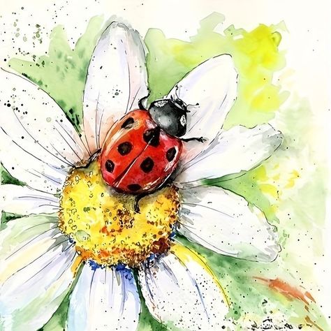 https://pin.it/3C0g2xjnn Akvarel Illustration, Idee Cricut, Ladybug Art, Paint Nite, Watercolor Paintings For Beginners, Diy Watercolor Painting, Watercolor Projects, Watercolor Paintings Easy, Flower Watercolor